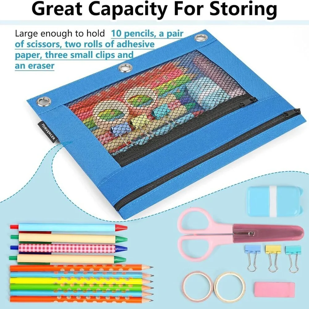 Pencil Pouch for 3 Ring Binder, Clear Pencil Case Bag with Smooth Zipper, Pen Or